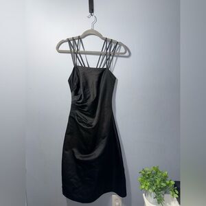 Jeffrey & Dara Tom Barra VTG black strappy cocktail dress w ruched detailing 12